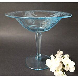 Vintage Fostoria Azure Blue Compote June Elegant Glass Candy Dish Tidbit Footed